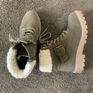 Green Suede Combat Sherpa Boots